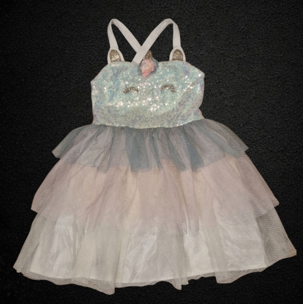 Girl's Pink & Violet Sparkly Unicorn Dress Size 6 - Picture 4 of 13